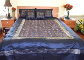 Embroidered Silk Bed Cover Flat Sheet Sham Set Full Queen 