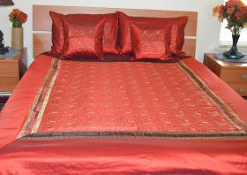 Embroidered Silk Bed Cover Flat Sheet Sham Set Full Queen 