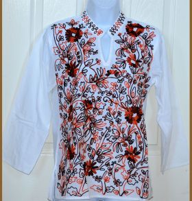 Embroidered White Cotton Tunic Top Kurti 