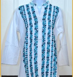 Embroidered White Cotton Tunic Top Kurti 