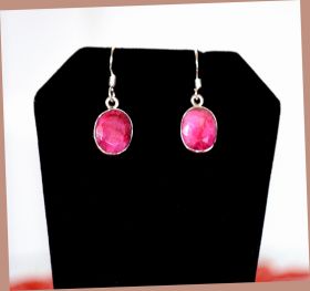 Sterling Silver Natural Ruby Gemstone Dangle Drop 