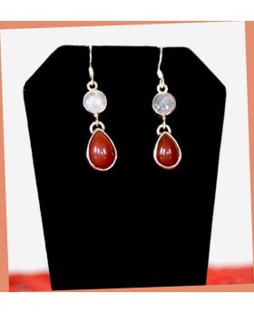 Sterling Silver Natural Carnelian and Moonstone Dangle Drop 