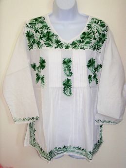 Green Embroidered White Cotton Tunic Top Kurti