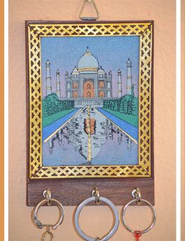 Gemstone Painting Wood Keychain, Keys Wall Holder with Three Hooks