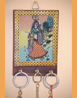 Gemstone Painting Wood Keychain, Keys Wall Holder with Three Hooks
