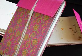 Magenta Yellow Brocade Cover Handmade Paper Journal Diary 