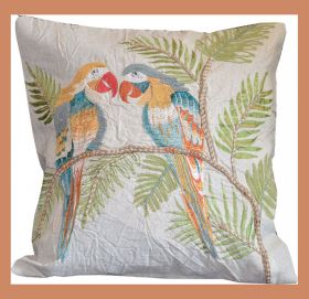 Cotton Beige Embroidered Pillow Cover