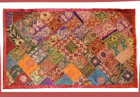 Hand Embroidered Antique Patches Sequin Work Silk Wall Tapestry