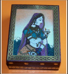 Designer Wood Gemstone Painting Jewelry Box