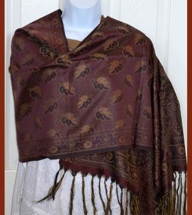 Varanasi Floral Plum Color Silk Stole Wrap