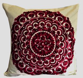Cotton Suzani Burgundy Embroidery Pillow Cover
