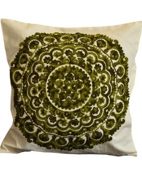 Cotton Silk Suzani Green Embroidery Pillow Cover