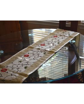 Brocade Border Embroidered Beige Silk Runner 