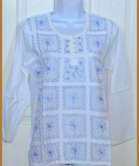 Embroidered White Cotton Tunic Top Kurti 