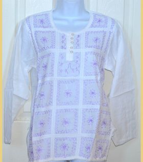 Embroidered White Cotton Tunic Top Kurti 