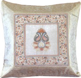 White Silk Embroidered Brocade Pillow Cover