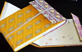 Yellow Brocade Cover Handmade Paper Journal Diary 