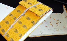 Yellow Brocade Cover Handmade Paper Journal Diary