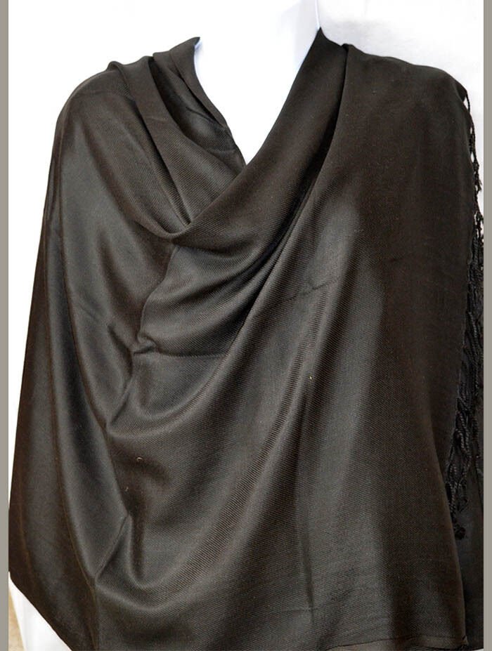 Plain Solid Black Shawl Wrap - Image 2