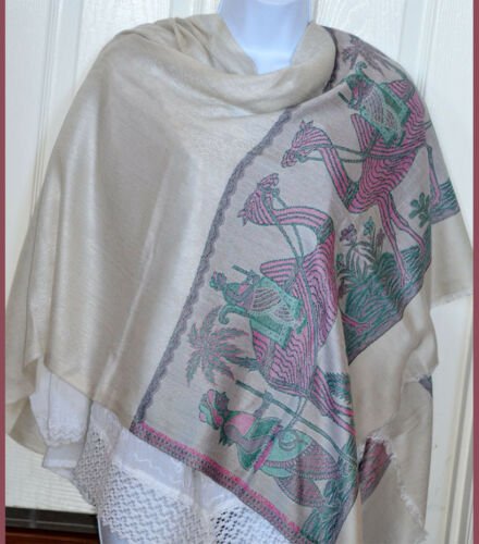 Floral Design Pashmina Silk Blend Shawl Wrap