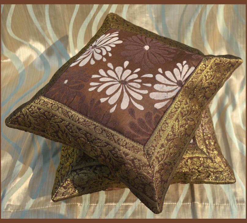 Set of 2 Brown Silk Pillow Cover