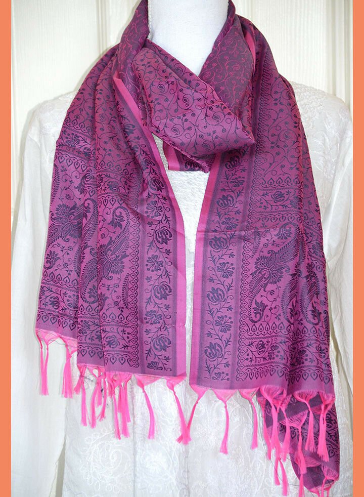 Banaras Silk Woven Paisley Floral Design Stole Wrap