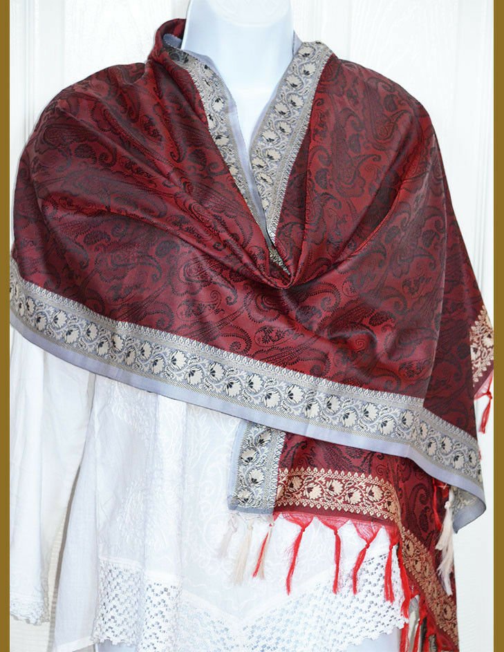 Banaras Silk Woven Paisley Floral Design Stole Wrap