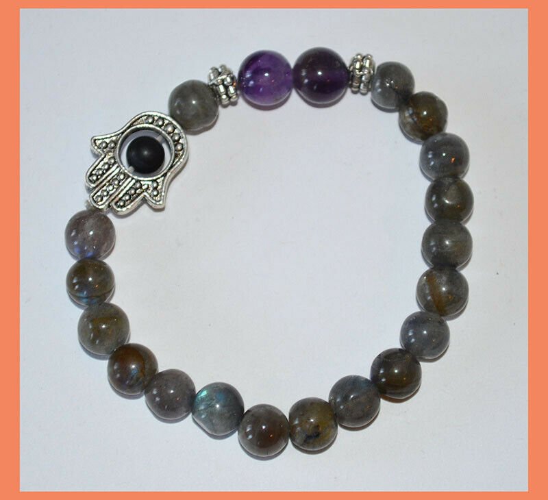 Labradorite Amethyst Gemstone Hamsa Bracelet - Image 3
