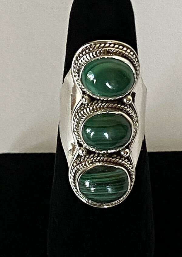 Artisan Created Hand Crafted Natural Malachite Sterling Silver Ring - Image 7