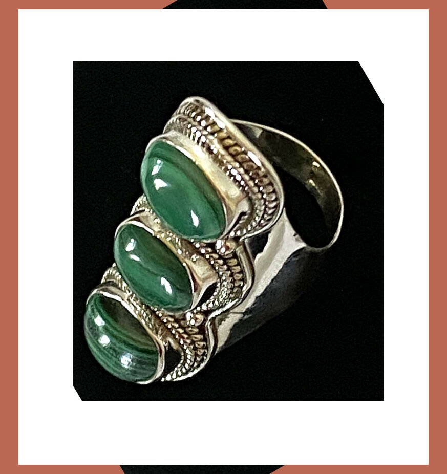 Artisan Created Hand Crafted Natural Malachite Sterling Silver Ring - Image 6