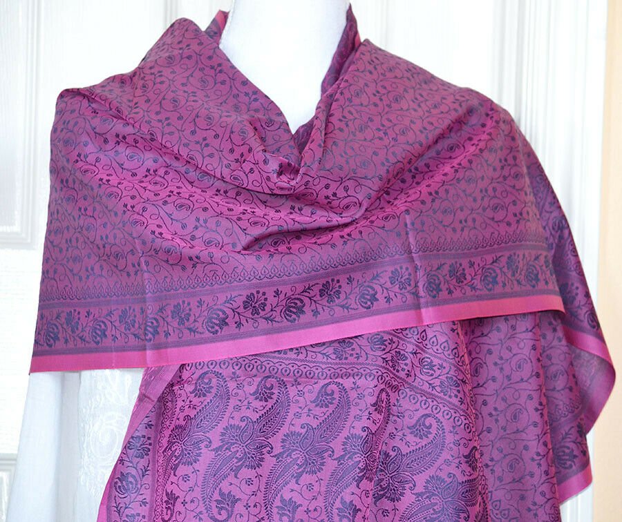 Banaras Silk Woven Paisley Floral Design Stole Wrap - Image 3