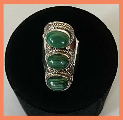 Artisan Created Hand Crafted Natural Malachite Sterling Silver Ring - Image 5