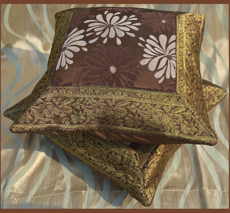 Set of 2 Brown Silk Pillow Cover - Image 4