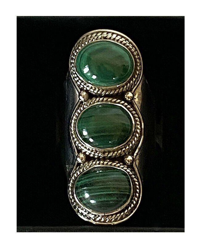 Artisan Created Hand Crafted Natural Malachite Sterling Silver Ring - Image 4