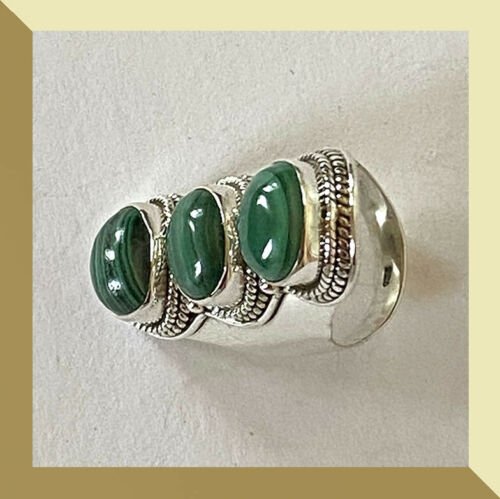 Artisan Created Hand Crafted Natural Malachite Sterling Silver Ring - Image 3