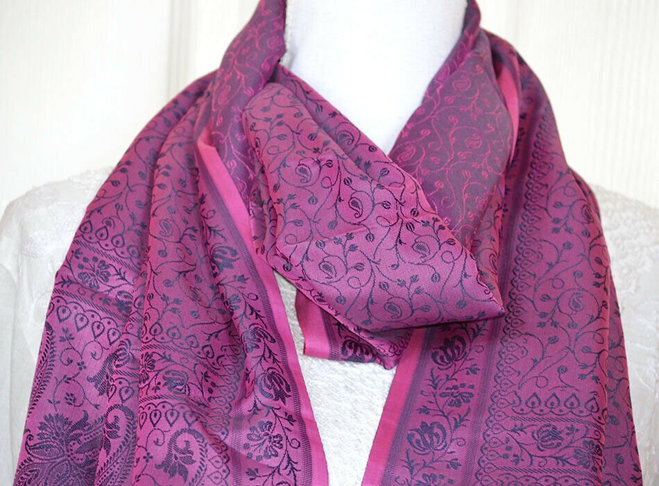 Banaras Silk Woven Paisley Floral Design Stole Wrap - Image 6