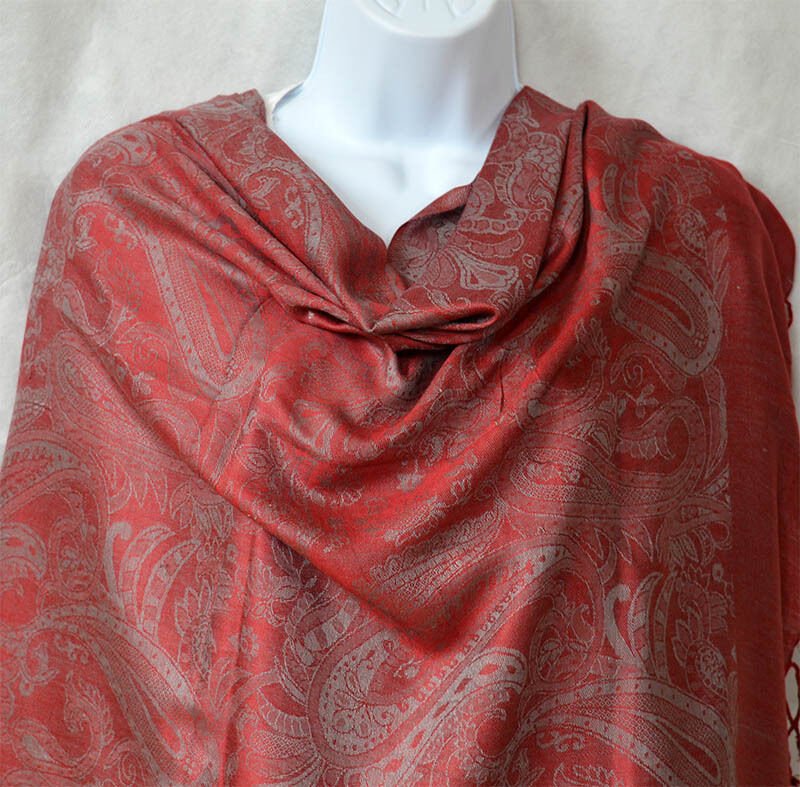 Silk Blend Double Sided Paisley Shawl Wrap Stole