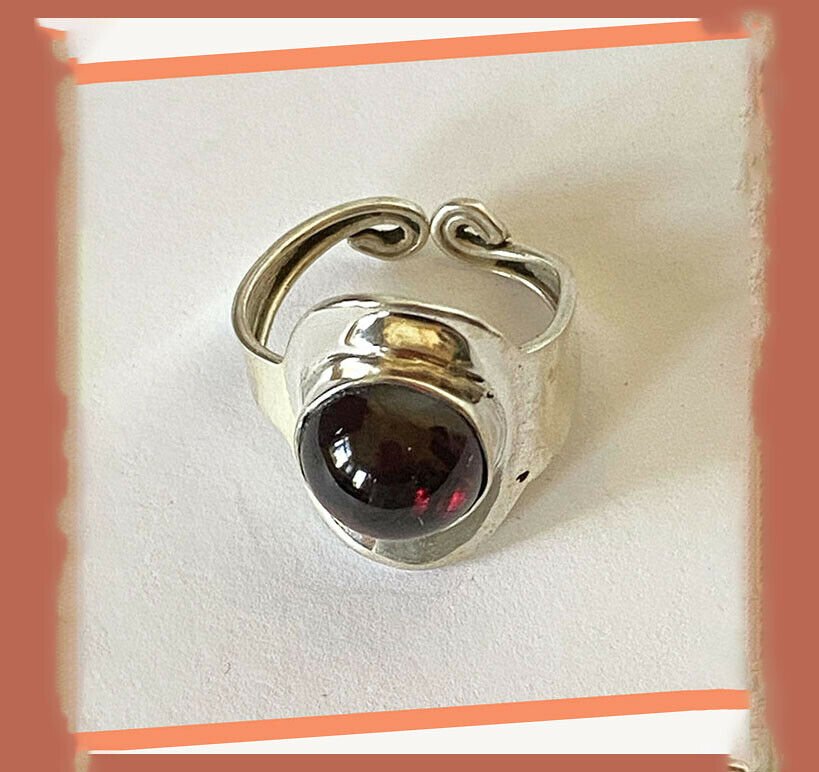 Artisan Hand Crafted Natural Garnet Sterling Silver Adjustable Ring