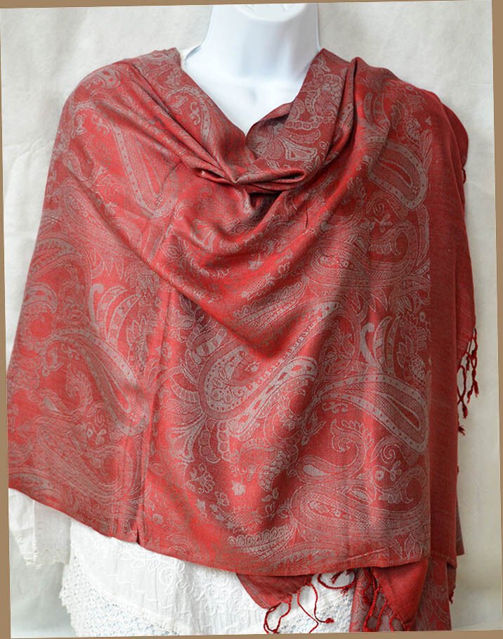Silk Blend Double Sided Paisley Shawl Wrap Stole - Image 5