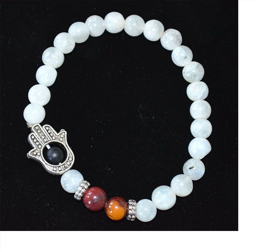 Howlite With Tiger Eye Gemstone Hamsa Bracelet - Image 2
