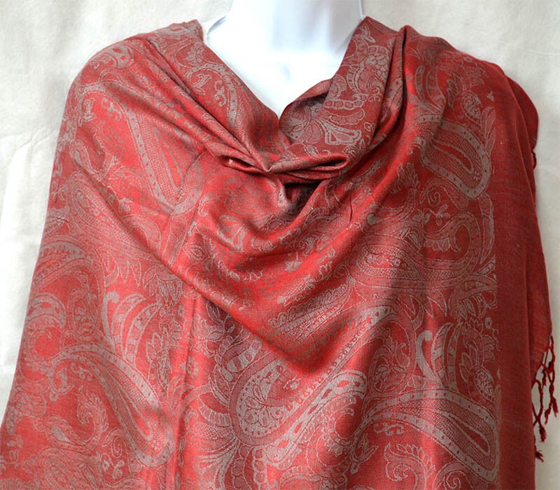 Silk Blend Double Sided Paisley Shawl Wrap Stole - Image 3