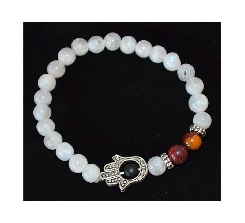Howlite With Tiger Eye Gemstone Hamsa Bracelet - Image 3