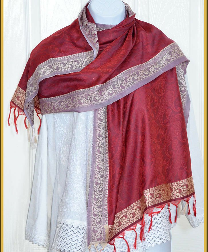 Banaras Silk Woven Paisley Floral Design Stole Wrap