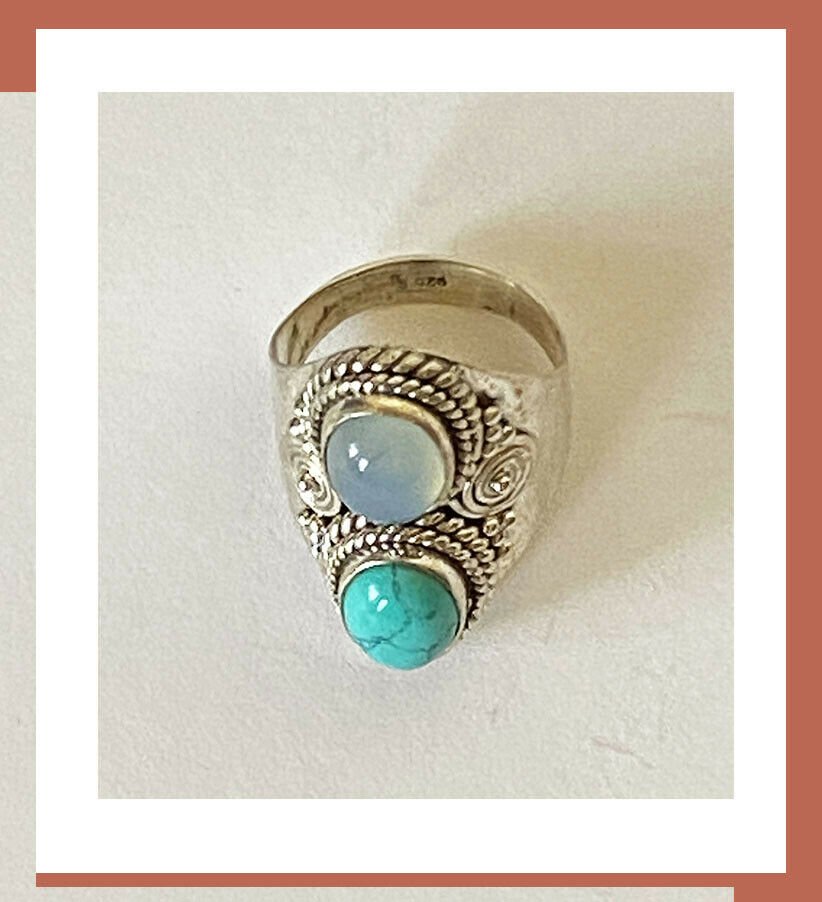 Artisan Hand Crafted Natural Turquoise Moonstone Sterling Silver Ring