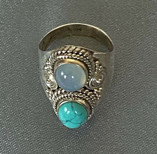 Artisan Hand Crafted Natural Turquoise Moonstone Sterling Silver Ring - Image 6