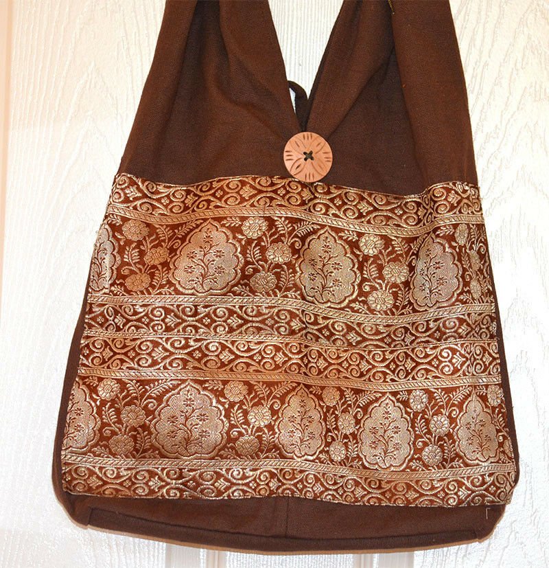 Hand Loom Cotton Shoulder Bag With Brocade Design - Image 3