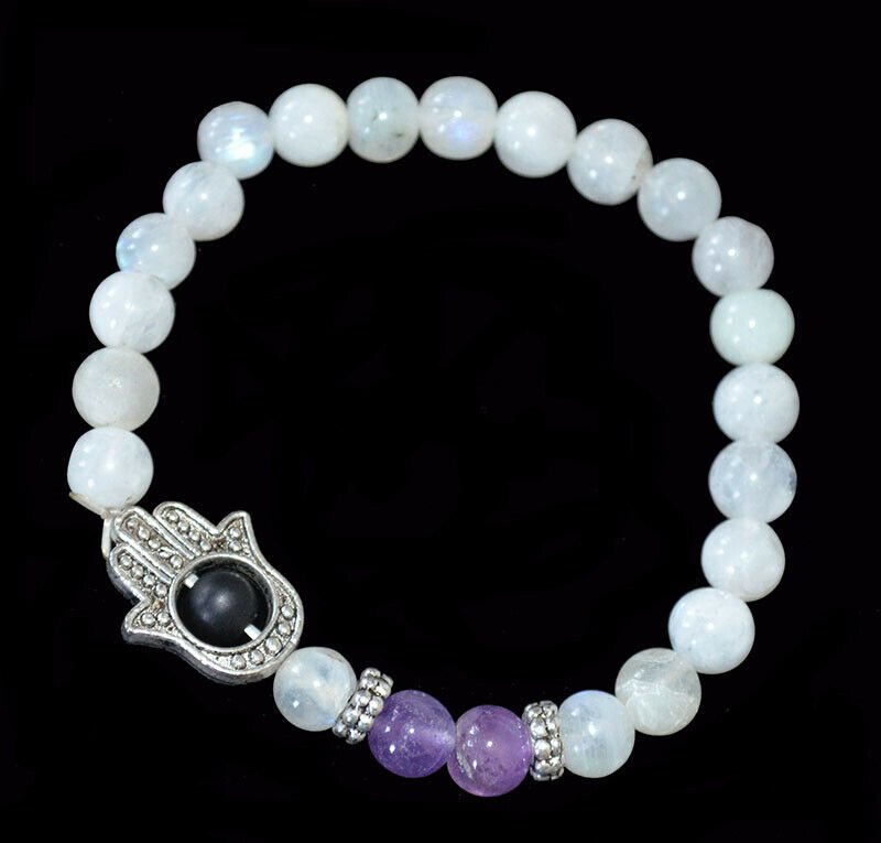 Howlite With Amethyst Gemstone Hamsa Bracelet - Image 3