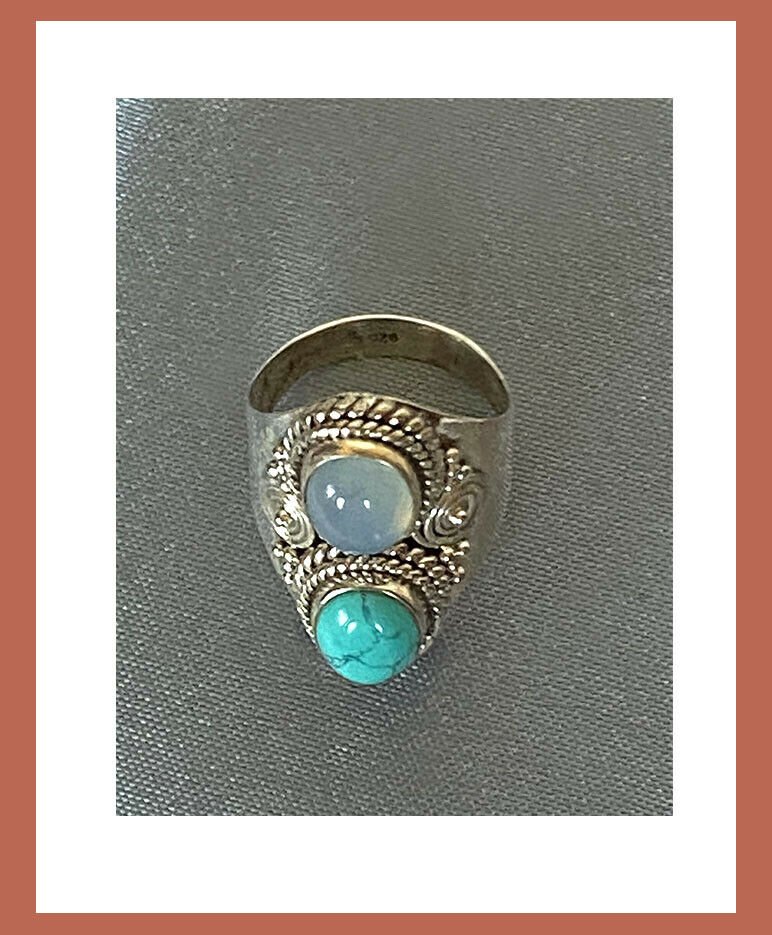 Artisan Hand Crafted Natural Turquoise Moonstone Sterling Silver Ring - Image 5