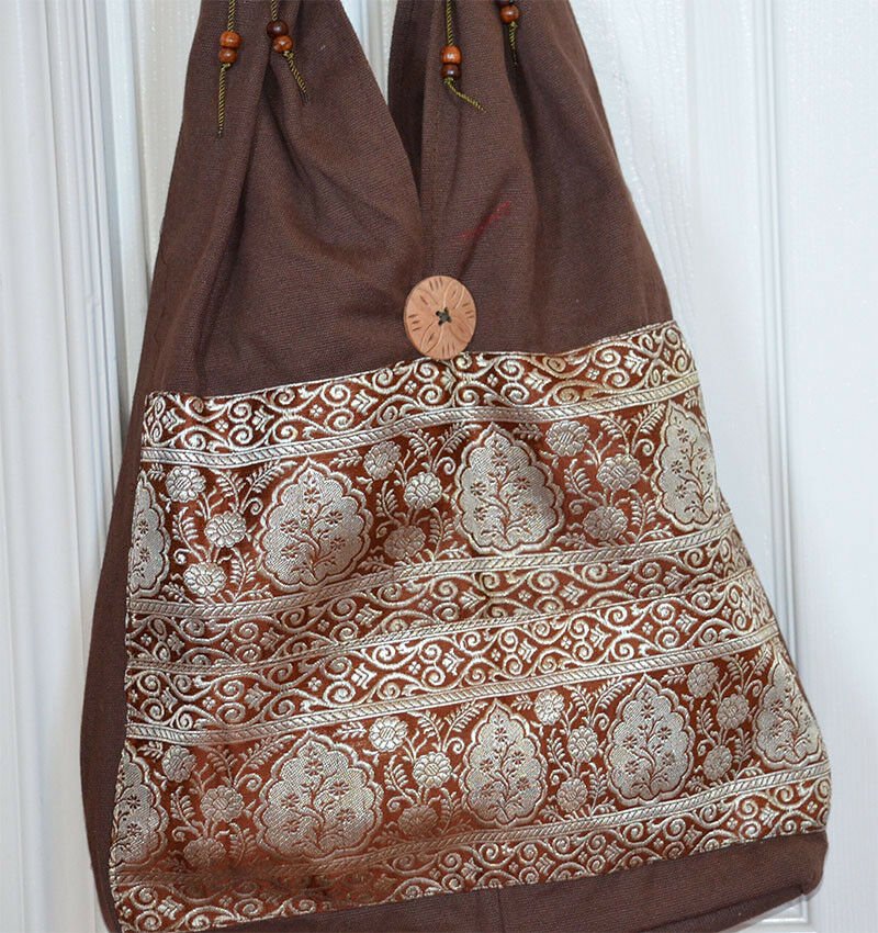 Hand Loom Cotton Shoulder Bag With Brocade Design - Image 2