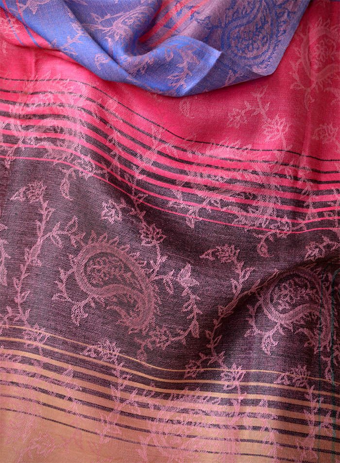 Striped Semi Pashmina And Silk Shawl Wrap Stole - Image 4